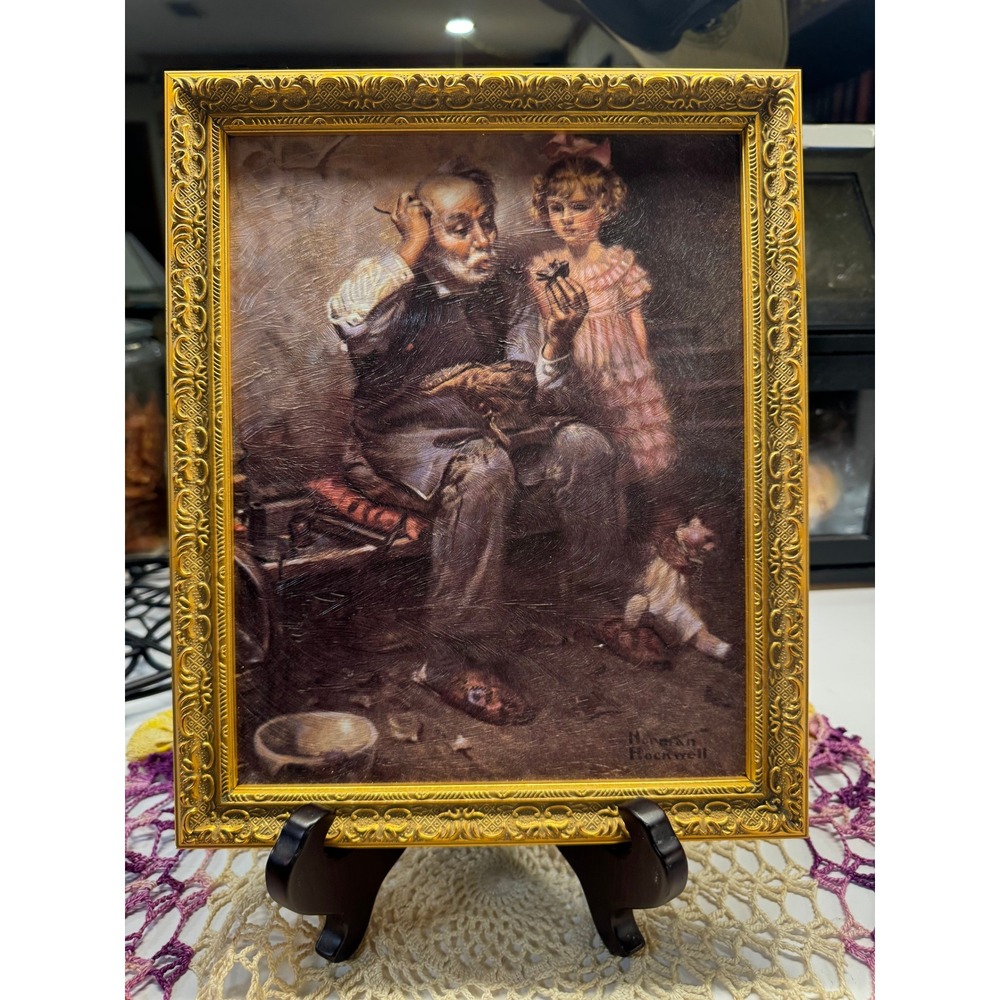 Norman Rockwell The Cobbler Textured Art Print in Ornate Gold Frame Americana